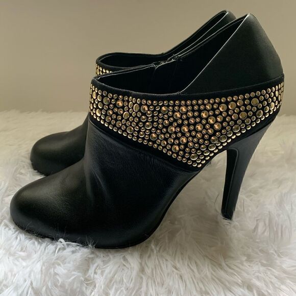 ABS Allen Schwartz Black & Gold Studded Booties 7 - Picture 1 of 6
